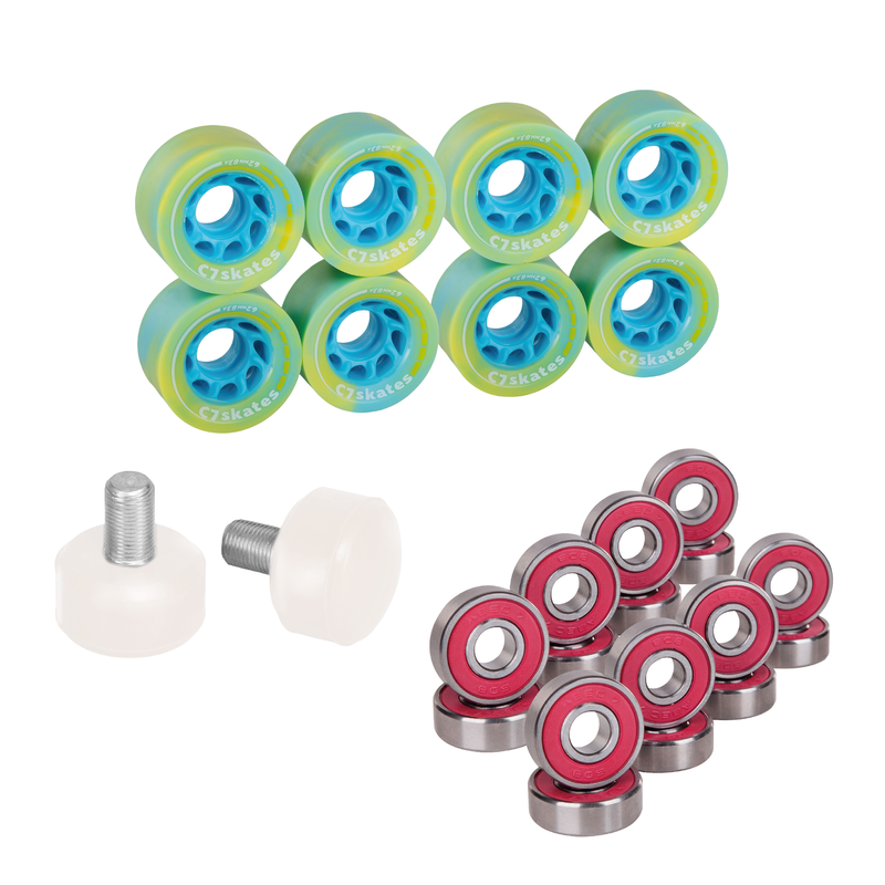 C7skates Roller Skate Wheels and Stoppers Combo