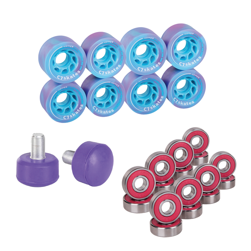 C7skates Roller Skate Wheels and Stoppers Combo