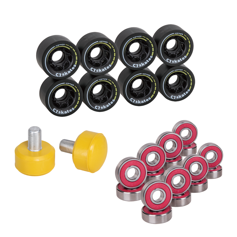 C7skates Roller Skate Wheels and Stoppers Combo