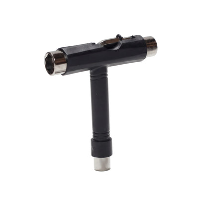 Black Skateboard T-Tool with Top-Mounted L-Wrench, Packed in Poly Bag