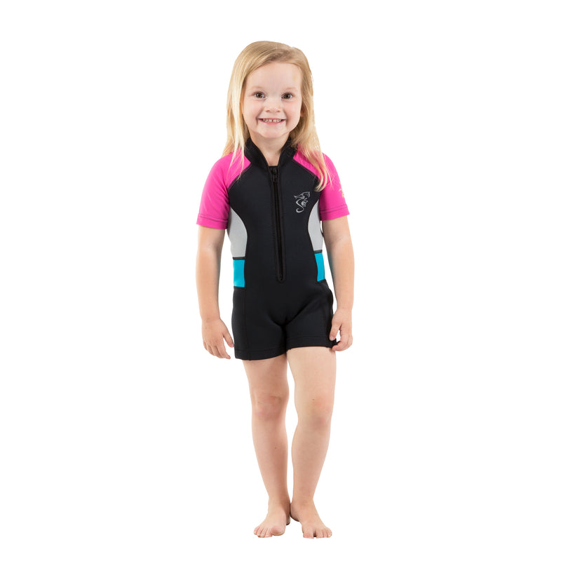 Pink shorty wetsuit for toddlers and kids