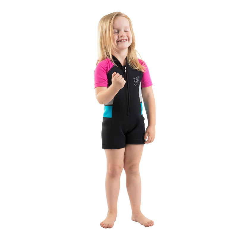 Pink shorty wetsuit for toddlers and kids