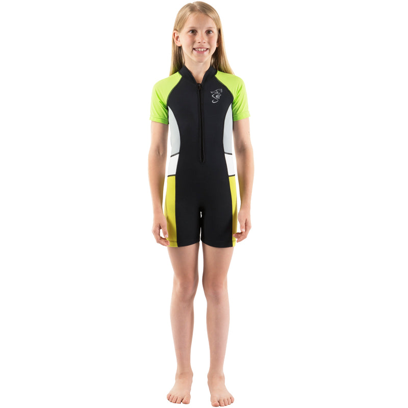Yellow shorty wetsuit for toddlers and kids
