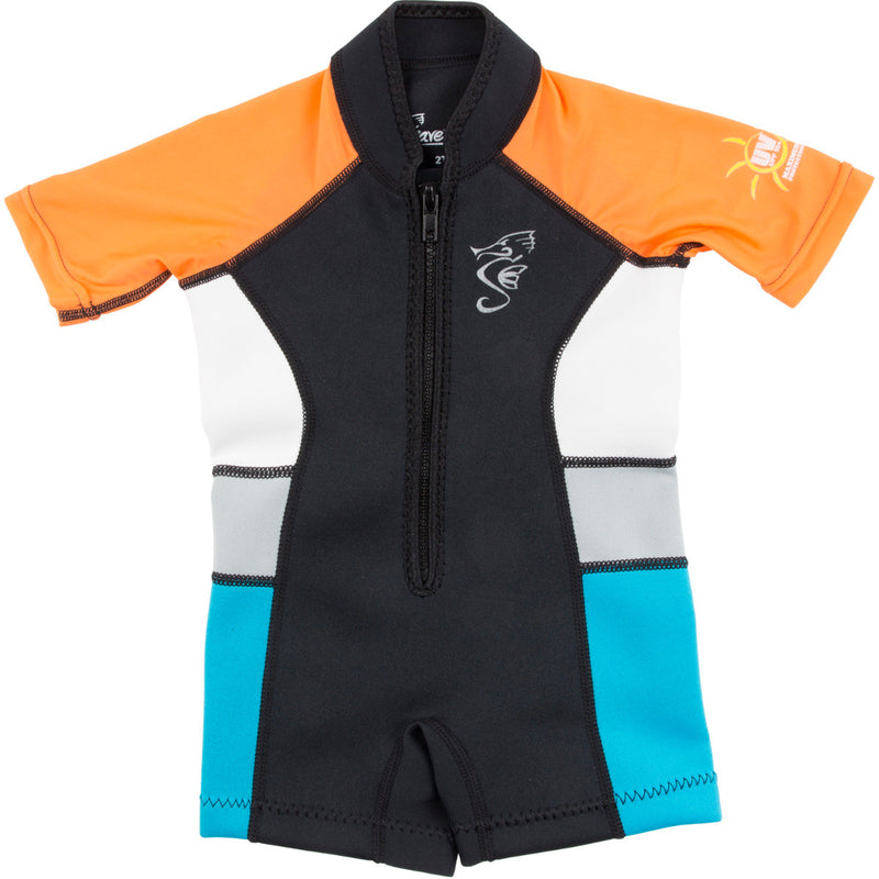 Orange shorty wetsuit for toddlers and kids