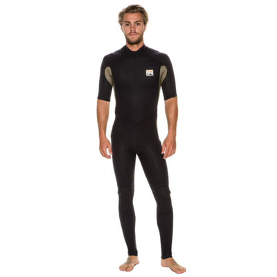 A black Billabong fullsuit wetsuit with short sleeves and 2mm neoprene for men.