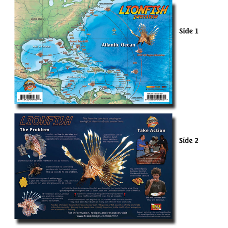 Franko Maps Lionfish Infestation Guide 5.5 X 8.5 Inch