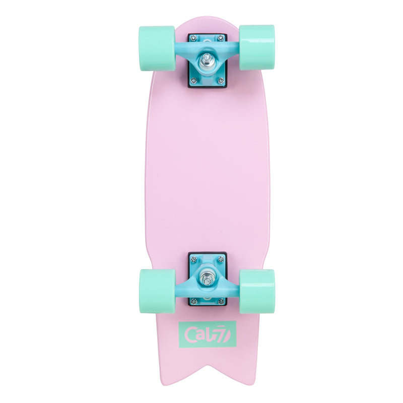 Cal 7 Pansy 22” Fishtail Mini Cruiser pink deck with turquoise 65mm 80A wheels and 4.5-inch trucks