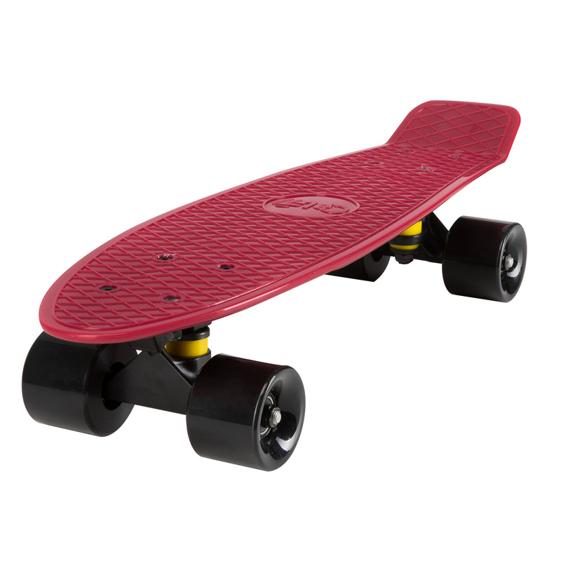red 22-inch mini cruiser with black trucks and wheels