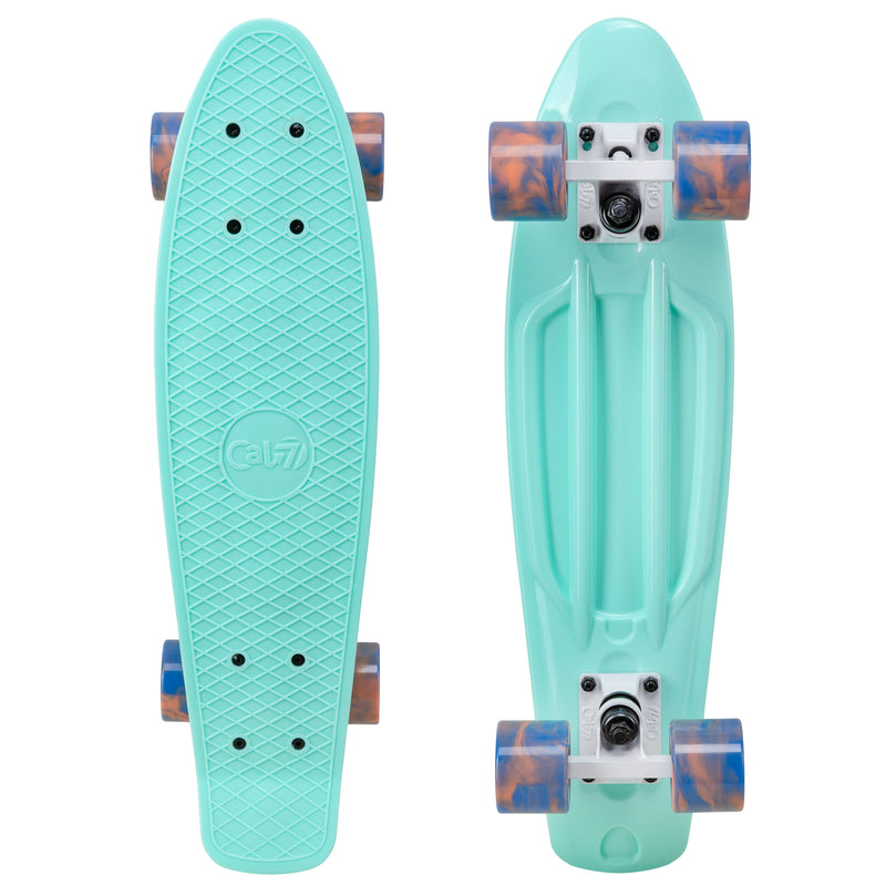 Cal 7 Arcadia 22.5” Mini Cruiser with Swirl Wheels - Featuring turquoise plastic deck and premium hardware.
