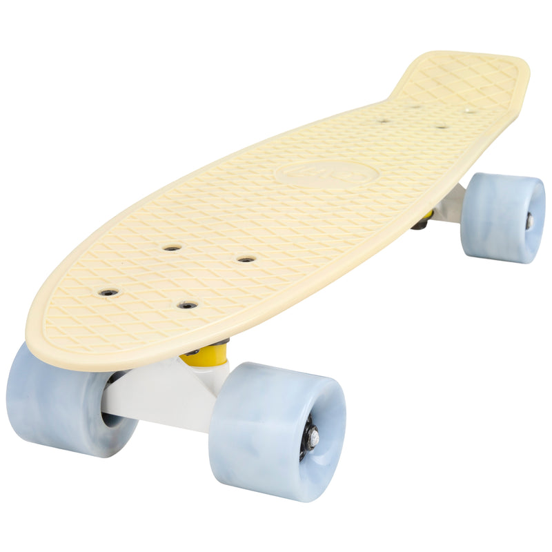 Cal 7 Snowdrop 22.5” Mini Cruiser with Swirl Wheels - featuring pastel yellow plastic deck, 78A grey swirl wheels.