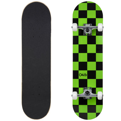 Cal 7 Optical Complete 7.5/7.75/8-Inch Skateboard with Lime Green and Black Checkered Design