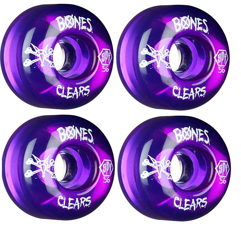 Bones SPF 56mm Clear Purple Skateboard Wheels 4PK