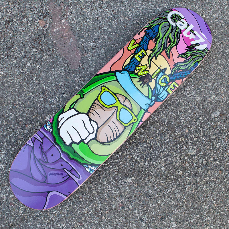 Cal 7 Hardcore deck with Venice munchie takeover art on a semi-cold-press 7-ply popsicle, medium concave deck