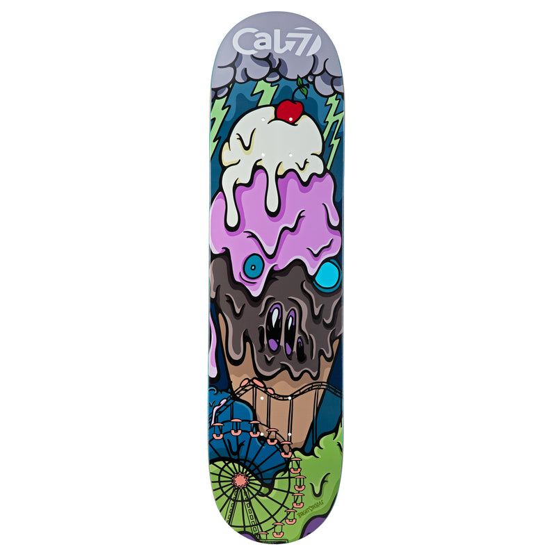 Cal 7 Scream deck with Santa Monica munchie takeover art on a semi-cold-press 7-ply popsicle, medium concave deck