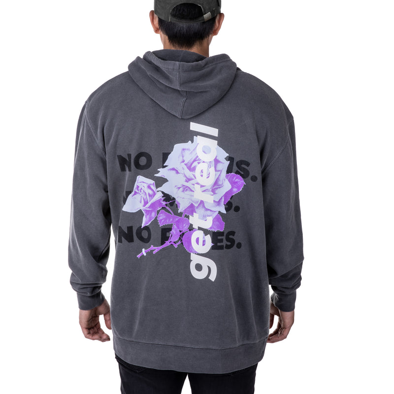 Cal 7 Get Real Oversized Hoodie Sweatshirt in Washed Out Black with Purple & Blue Floral Print