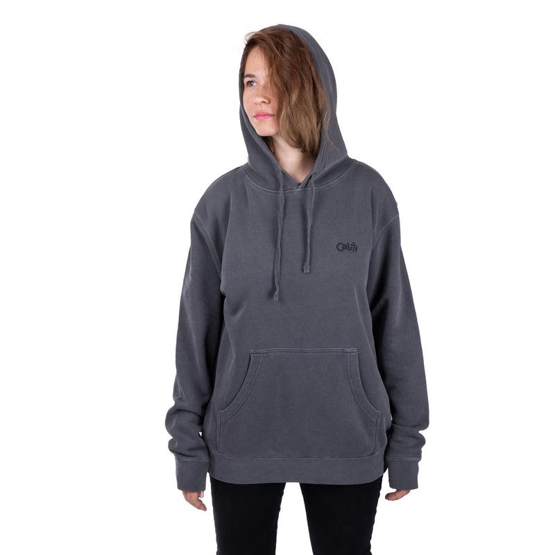 Cal 7 Get Real Oversized Hoodie Sweatshirt in Washed Out Black with Purple & Blue Floral Print