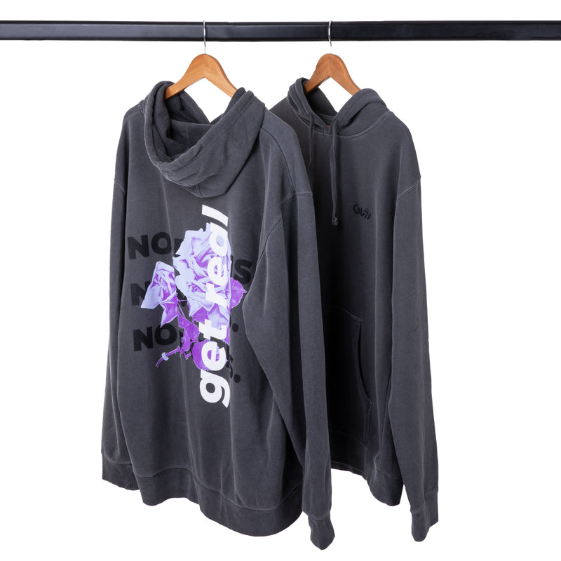 Cal 7 Get Real Oversized Hoodie Sweatshirt in Washed Out Black with Purple & Blue Floral Print