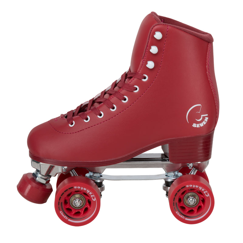 C7skates Cherrypop Quad Roller Skates in a deep red retro structured boot with 62mm wheels and 1-inch heel.