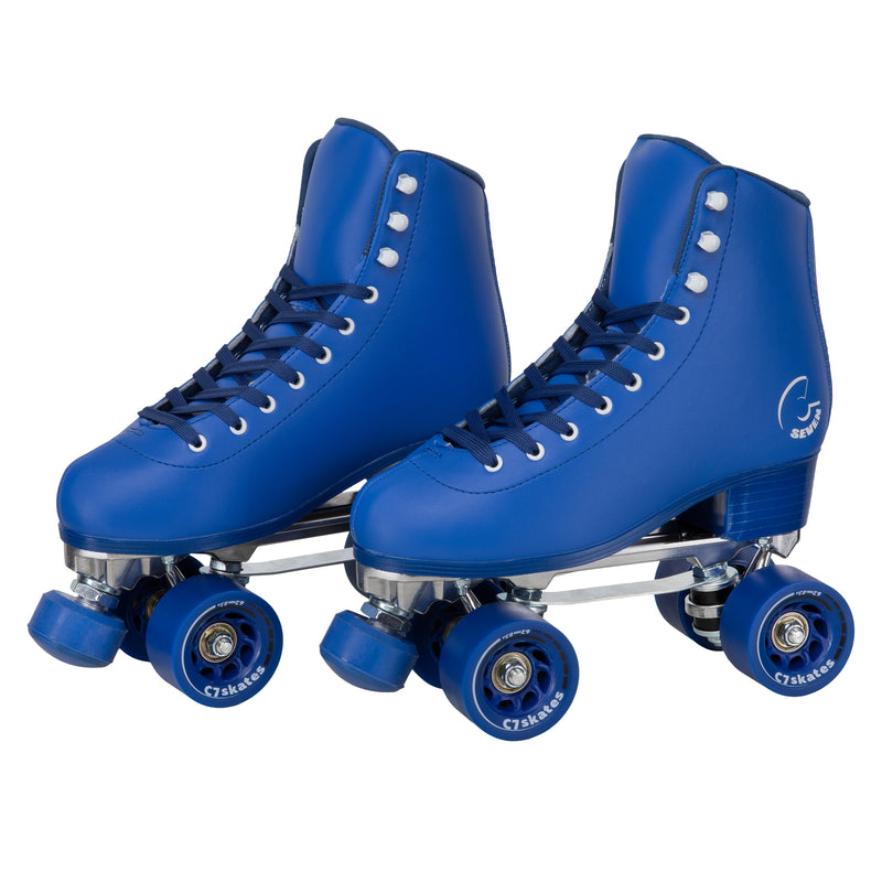 C7skates Midsummer’s Eve Quad Roller Skates in a blue vegan leather structured boot and 62mm wheels.