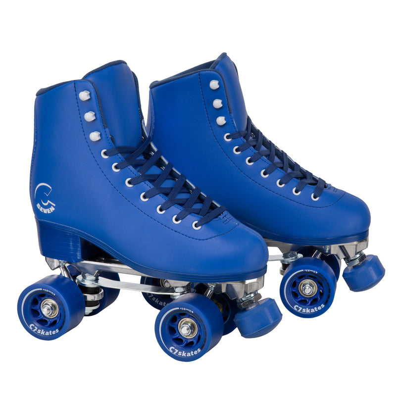 C7skates Midsummer’s Eve Quad Roller Skates in a blue vegan leather structured boot and 62mm wheels.
