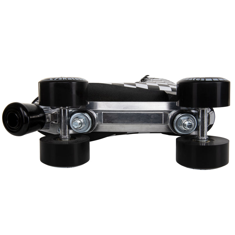limited edition black and white checkered quad roller skates with removable toe stops, 58mm 83A wheels and structured boot