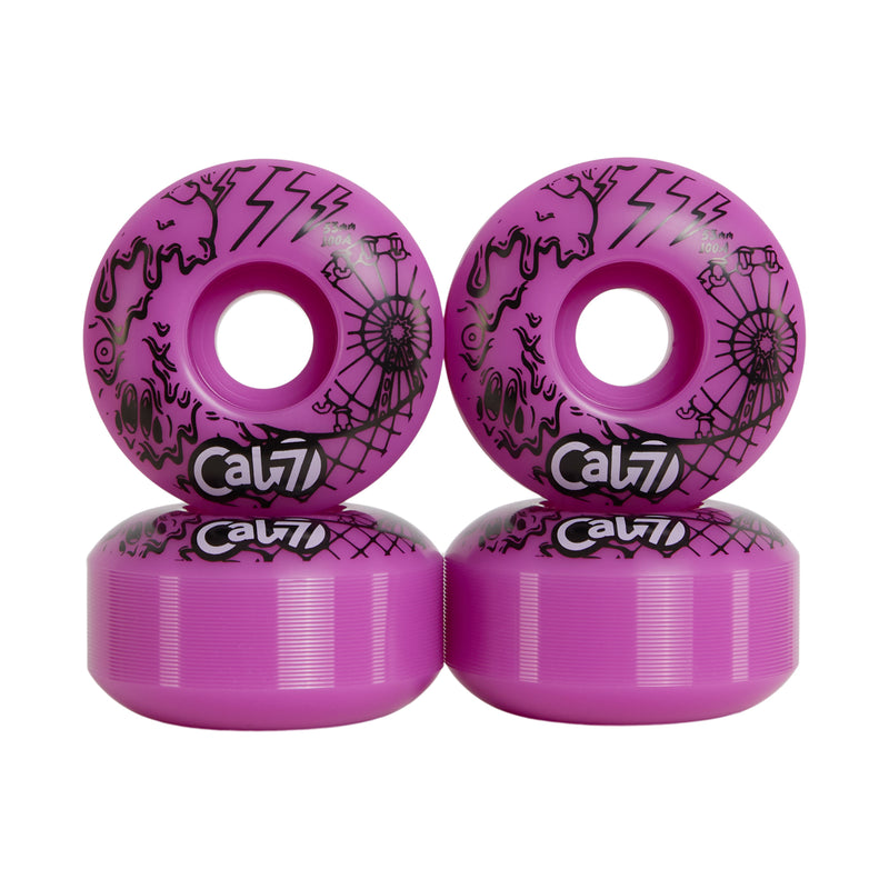 Cal 7 Frenzy 53mm 100A pink skateboard wheels with ice cream linear art design