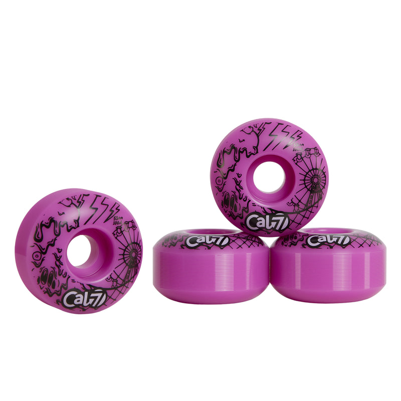 Cal 7 Frenzy 53mm 100A pink skateboard wheels with ice cream linear art design