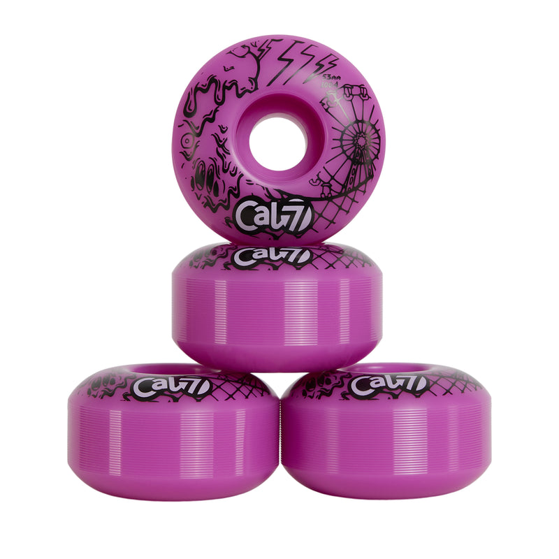 Cal 7 Frenzy 53mm 100A pink skateboard wheels with ice cream linear art design