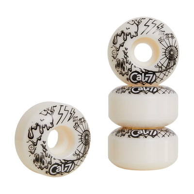 Cal 7 Frenzy 53mm 100A white skateboard wheels with ice cream linear art design