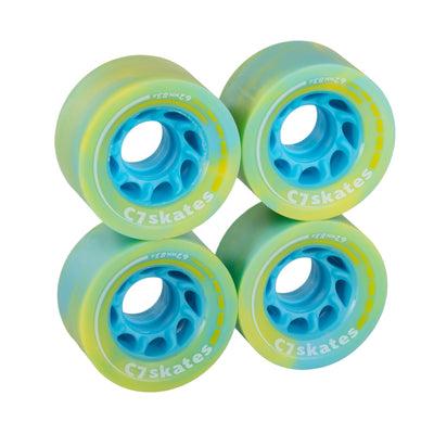 C7skates Lucid Swirl blue green 62mm roller skate wheels made from durable 83A polyurethane