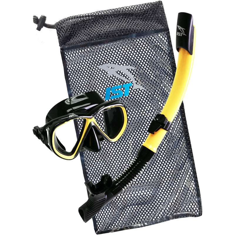 IST CS01 Snorkeling Combo Set: Mask, Semi-Dry Snorkel, Mesh Travel Bag