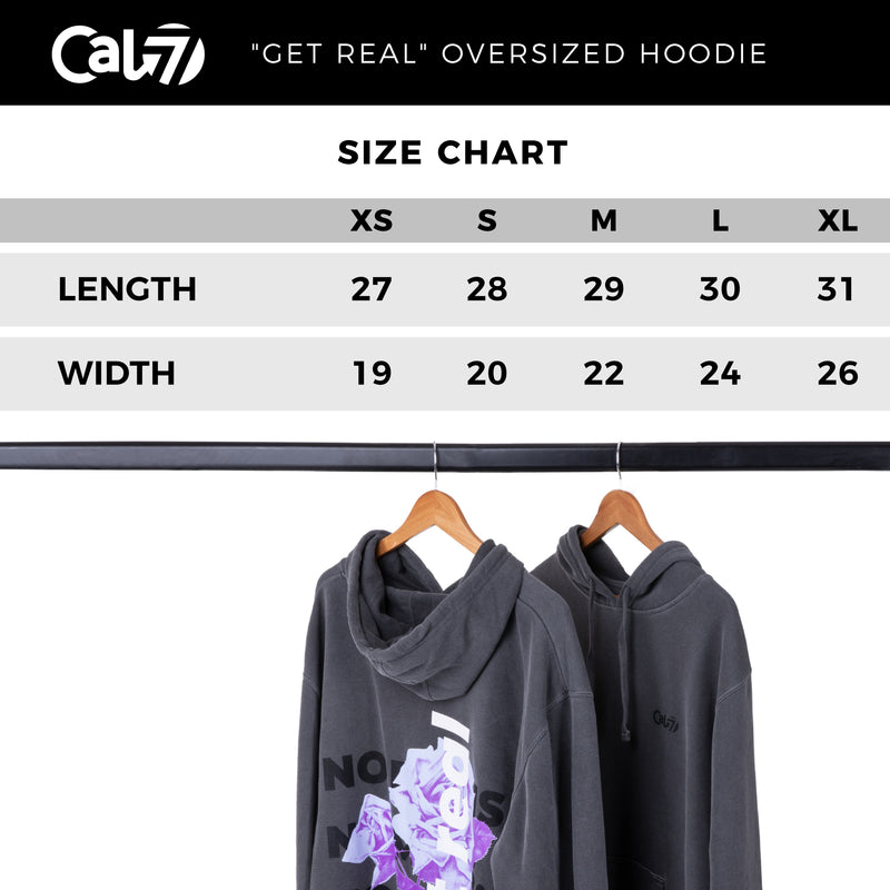 Cal 7 Get Real Oversized Hoodie Sweatshirt in Washed Out Black with Purple & Blue Floral Print