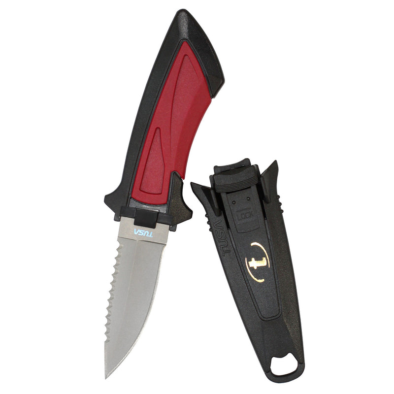 TUSA Titanium Dual Edge Point Tip Mini Dive Knife, Locking Sheath
