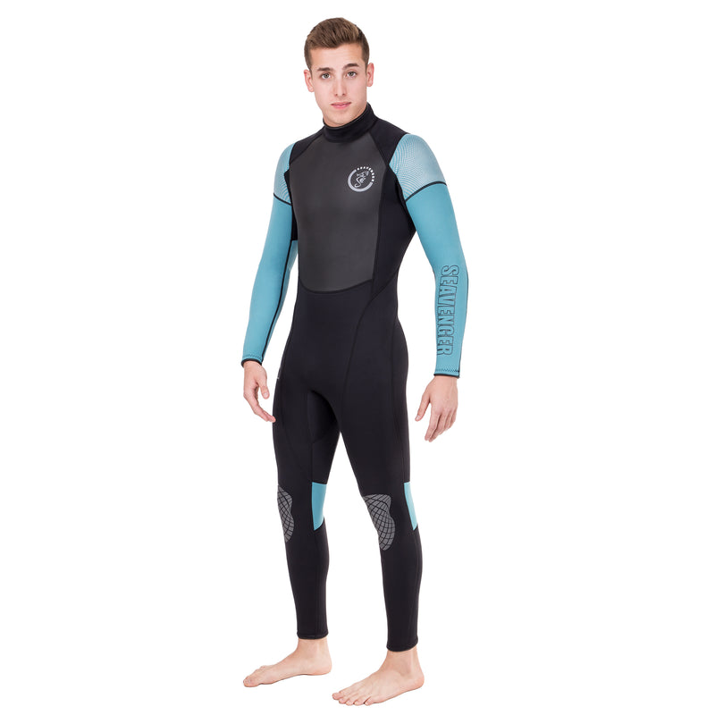 Seavenger 3mm neoprene surf wetsuit with teal sleeves