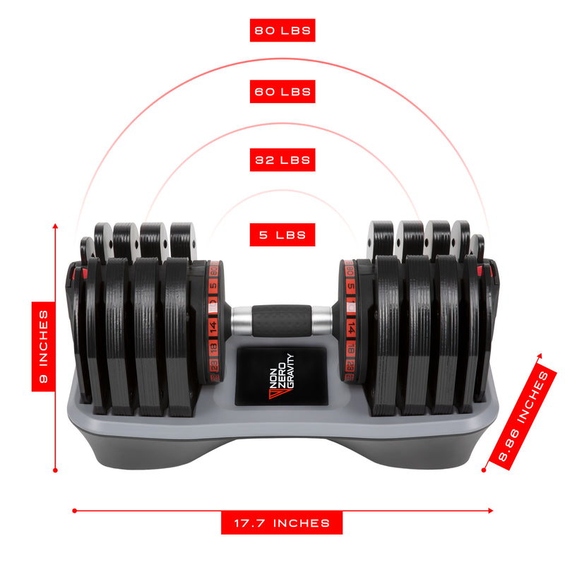 Power Dyne Adjustable Dumbbell Set of 2 Weights - Lift Up To 160lbs Total Strength Training