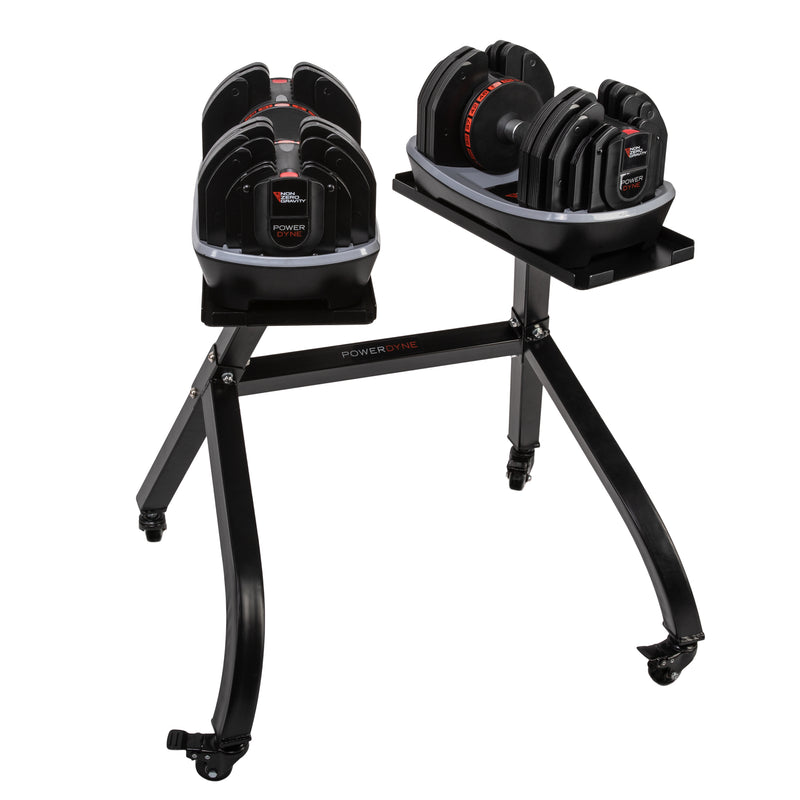 PowerDyne Adjustable Dumbbell Set of 2 Weights and Stand- Lift Up To 110lbs Total Strength Training