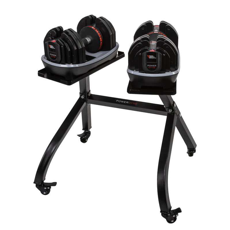 PowerDyne Adjustable Dumbbell Set of 2 Weights and Stand- Lift Up To 110lbs Total Strength Training