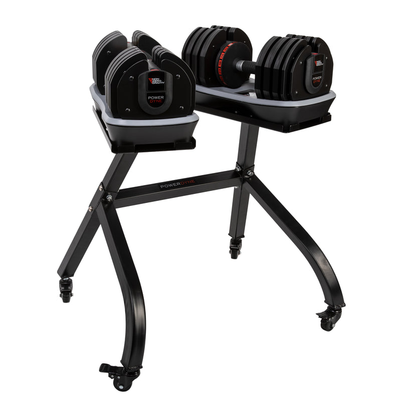 PowerDyne Adjustable Dumbbell Set of 2 Weights and Stand- Lift Up To 160lbs Total Strength Training