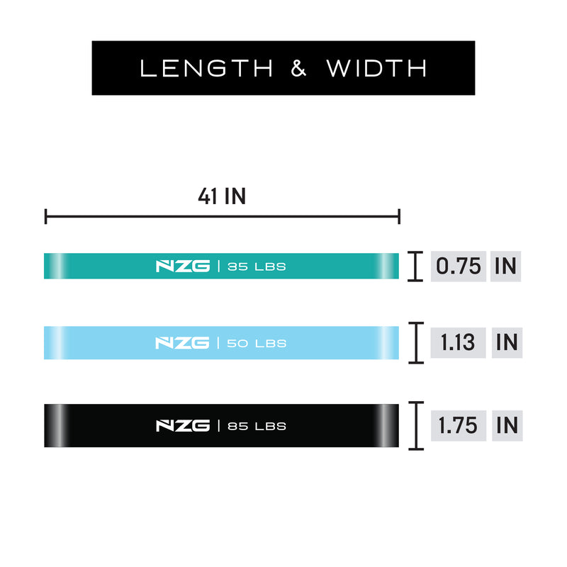 NonZero Gravity Natural Rubber Power Resistance Band Medium-High Intensity 35-85 LBS Warm-Up Set (5-piece)