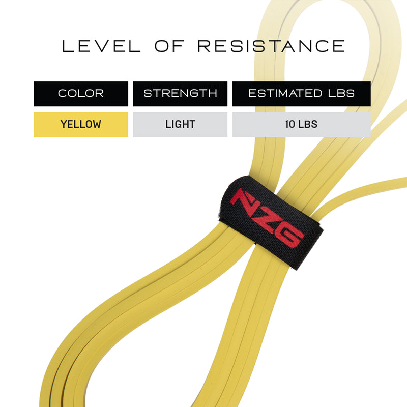 NonZero Gravity 100% Latex-Free Natural Rubber Power Resistance Bands Light-Intensity Yellow 10 LBS (Set of 2)