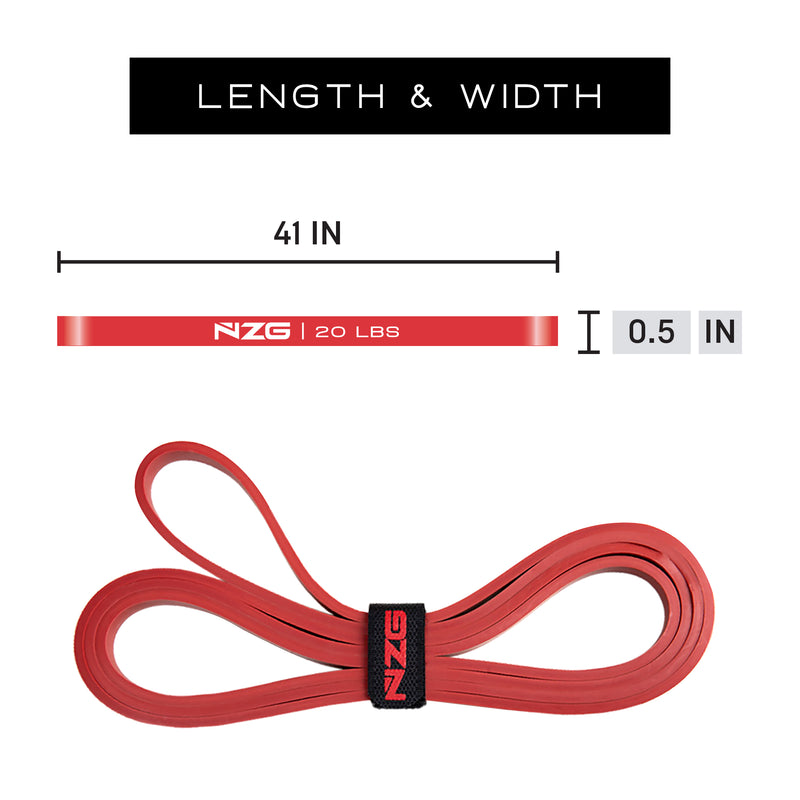 NonZero Gravity 100% Latex-Free Natural Rubber Power Resistance Bands Light-Intensity Red 20 LBS (Set of 2)