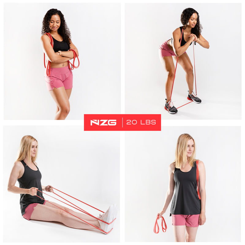 NonZero Gravity 100% Latex-Free Natural Rubber Power Resistance Bands Light-Intensity Red 20 LBS (Set of 2)