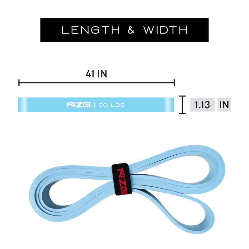 NonZero Gravity 100% Latex-Free Natural Rubber Power Resistance Bands Medium-Intensity Blue 50 LBS (Set of 2)