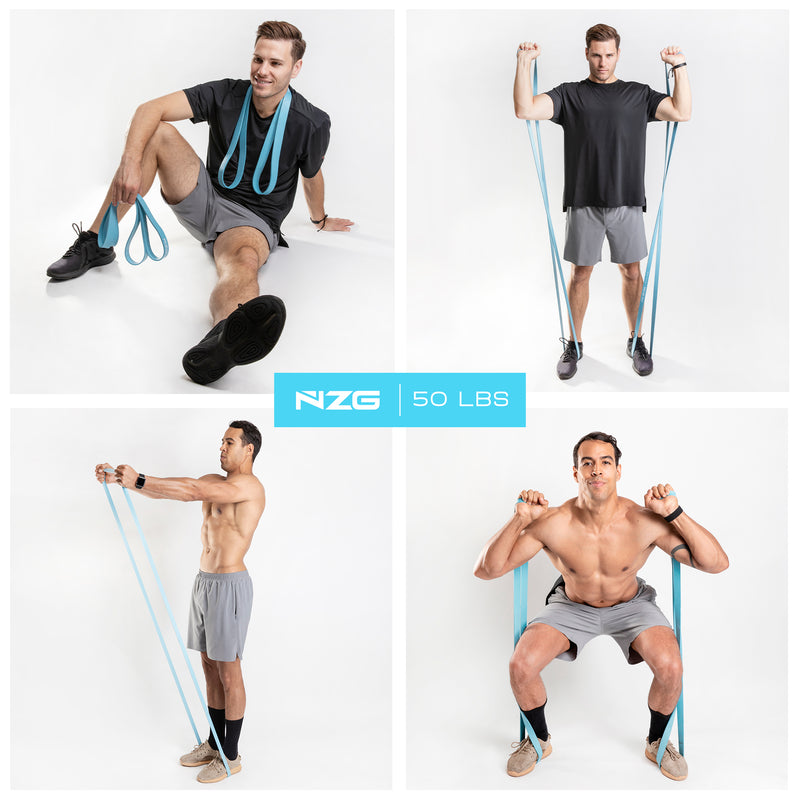 NonZero Gravity 100% Latex-Free Natural Rubber Power Resistance Bands Medium-Intensity Blue 50 LBS (Set of 2)