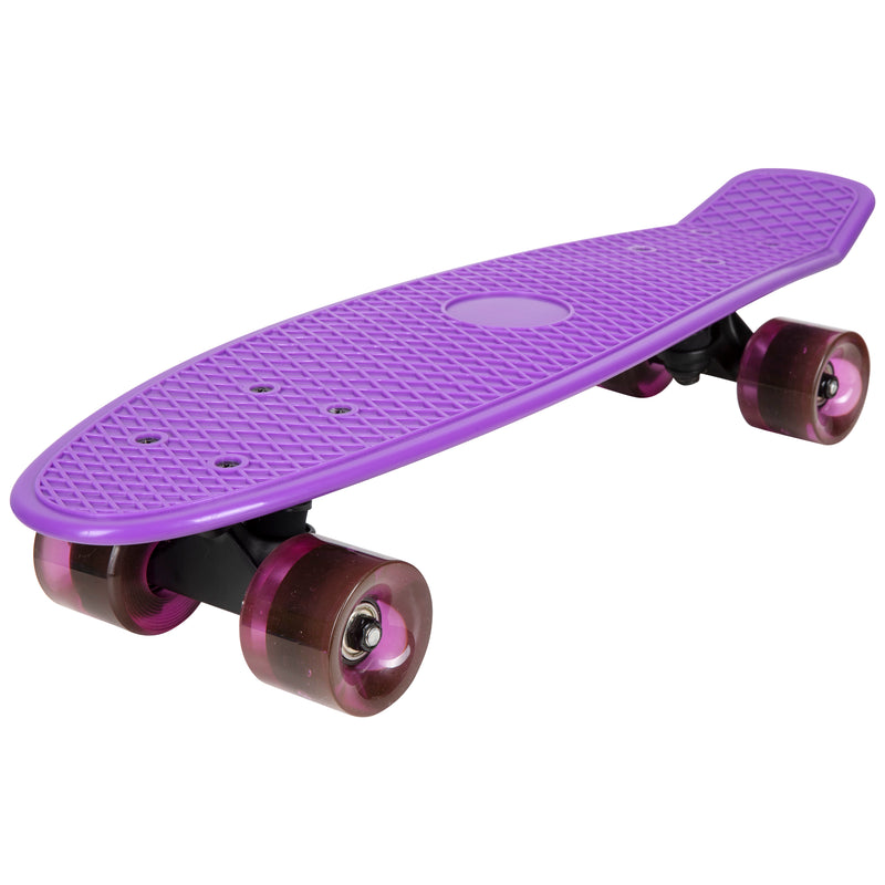 Rekon 22.5" Complete Mini Cruiser Plastic Skateboard (Purple w/ LED Wheels)