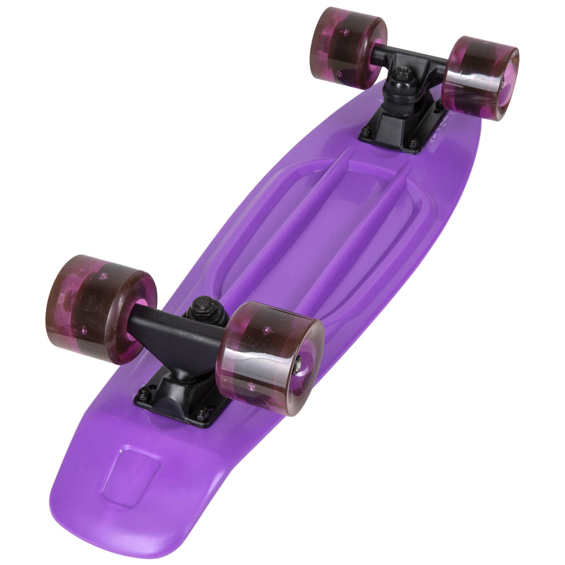 Rekon 22.5" Complete Mini Cruiser Plastic Skateboard (Purple w/ LED Wheels)