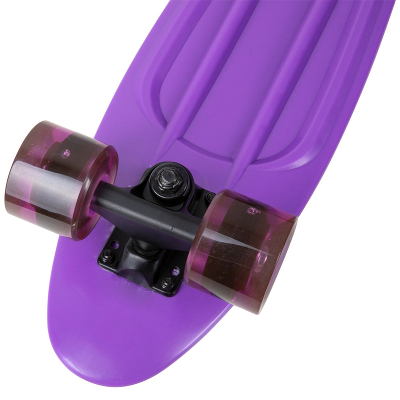 Rekon 22.5" Complete Mini Cruiser Plastic Skateboard (Purple w/ LED Wheels)