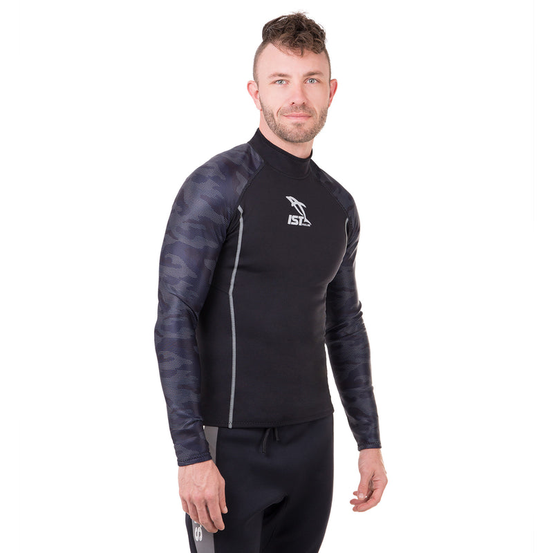black and navy blue neoprene wetsuit shirt