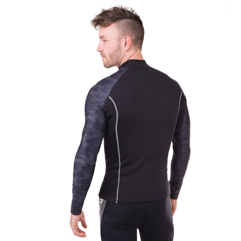 black and navy blue neoprene wetsuit shirt