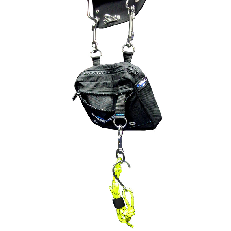 black sidemount back pouch for scuba diving 